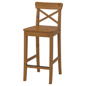 INGOLF Bar stool with backrest, antique stain, 63 cm