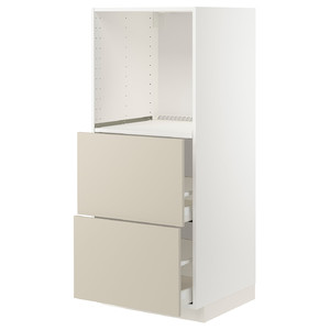 METOD / MAXIMERA High cabinet w 2 drawers for oven, white/Havstorp beige, 60x60x140 cm