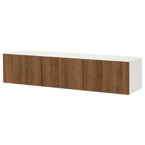 BESTÅ TV bench with doors, white/Lappviken walnut effect, 180x42x38 cm