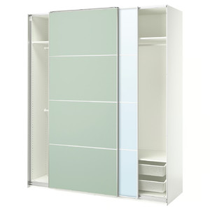 PAX / MEHAMN/AULI Wardrobe with sliding doors, white double sided/light green mirror glass, 200x66x236 cm