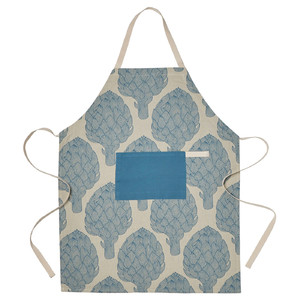 KÅLFJÄRIL Apron, patterned blue/light beige, 67x85 cm
