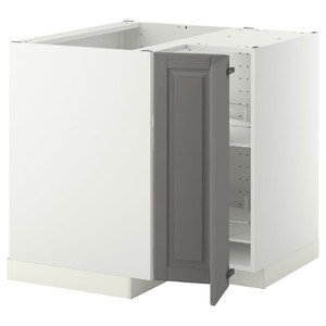 METOD Corner base cabinet with carousel, white, Bodbyn grey, 88x88 cm
