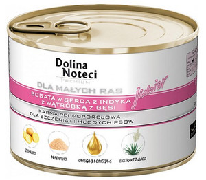 Dolina Noteci Premium Dog Wet Food for Small Breeds Junior with Turkey Hearts & Goose Liver 185g