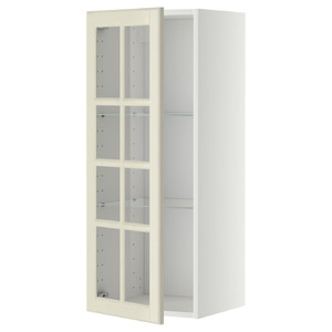 METOD Wall cabinet w shelves/glass door, white/Bodbyn off-white, 40x100 cm