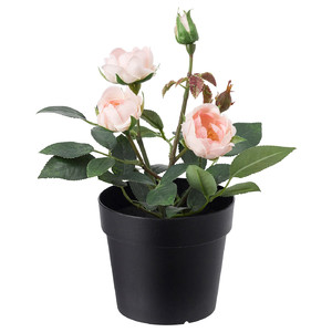 FEJKA Artificial potted plant, in/outdoor, Rose, pink, 9 cm