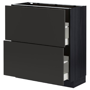 METOD / MAXIMERA Base cabinet with 2 drawers, black/Nickebo matt anthracite, 80x37 cm