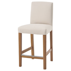 BERGMUND Bar stool with backrest, oak/Hallarp beige, 62 cm
