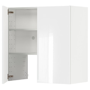 METOD Wall cb f extr hood w shlf/door, white/Ringhult light grey, 80x80 cm