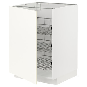 METOD Base cabinet with wire baskets, white/Vallstena white, 60x60 cm