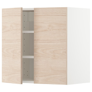METOD Wall cabinet with shelves/2 doors, white/Askersund light ash effect, 60x60 cm