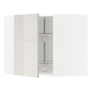 METOD Corner wall cabinet with carousel, white, Ringhult light grey, 68x60 cm
