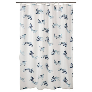 VATTENSJÖN Shower curtain, white blue/fish, 180x200 cm