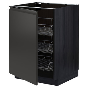 METOD Base cabinet with wire baskets, black/Upplöv matt anthracite, 60x60 cm