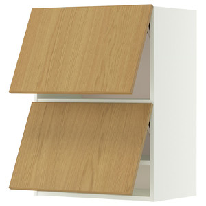 METOD Wall cabinet horizontal w 2 doors, white/Sinarp oak veneer, 60x80 cm