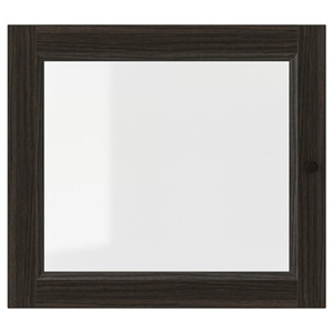 OXBERG Glass door, dark brown oak effect, 40x35 cm