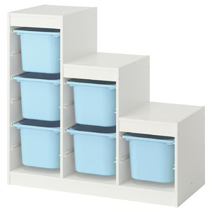 TROFAST Storage combination with boxes, white/light blue, 99x44x94 cm