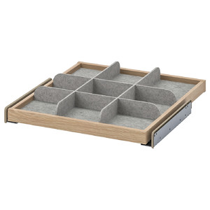 KOMPLEMENT Pull-out tray with divider, white stained oak effect, light grey, 50x58 cm