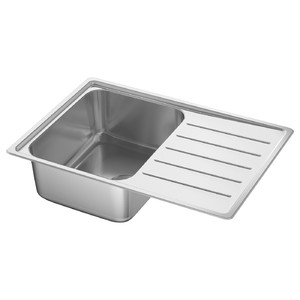 VATTUDALEN Inset sink, 1 bowl with drainboard, stainless steel, 69x47 cm
