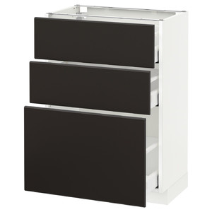 METOD / MAXIMERA Base cabinet with 3 drawers, white, Kungsbacka anthracite, 60x37 cm