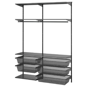 BOAXEL Wardrobe combination, anthracite/metal, 145x40x201 cm