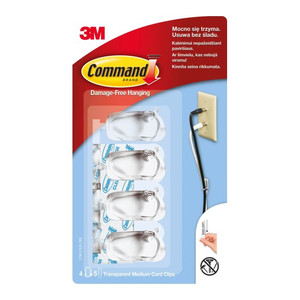 3M Command Transparent Medium Cord Clips, Pack of 4
