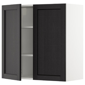 METOD Wall cabinet with shelves/2 doors, white/Lerhyttan black stained, 80x80 cm