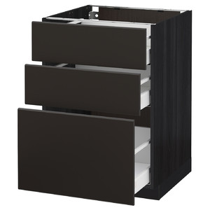 METOD / MAXIMERA Base cabinet with 3 drawers, black/Kungsbacka anthracite, 60x60 cm