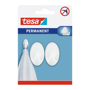 Tesa Oval Hook S, white, 2-pack