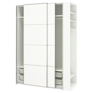 PAX / MEHAMN Wardrobe with sliding doors, white aluminium/white white, 170x66x236 cm