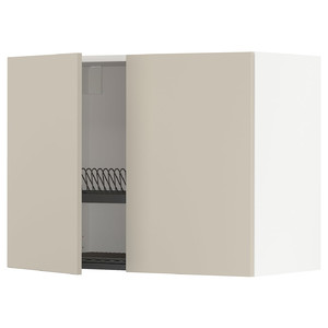 METOD Wall cabinet w dish drainer/2 doors, white/Havstorp beige, 80x60 cm