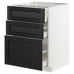 METOD / MAXIMERA Base cabinet with 3 drawers, white, Lerhyttan black stained, 60x60 cm