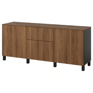 BESTÅ Storage combination with drawers, black-brown/Lappviken/Stubbarp walnut effect, 180x42x75 cm