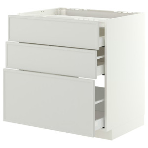 METOD/MAXIMERA Base cab f hob/3 fronts/3 drawers, white/Aspudden light grey, 80x60 cm