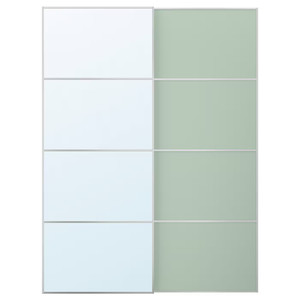 MEHAMN/AULI Pair of sliding doors, aluminium double sided/light green mirror glass, 150x201 cm