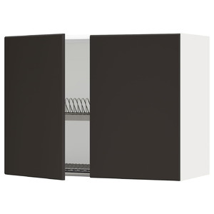METOD Wall cabinet w dish drainer/2 doors, white/Kungsbacka anthracite, 80x60 cm