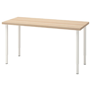 LAGKAPTEN / OLOV Desk, white stained oak effect, white, 140x60 cm
