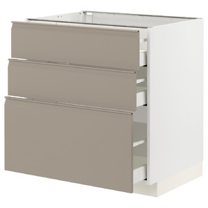 METOD / MAXIMERA Base cabinet with 3 drawers, white/Upplöv matt dark beige, 80x60 cm