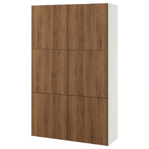 BESTÅ Storage combination with doors, white/Lappviken walnut effect, 120x42x193 cm