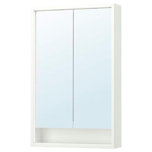 FAXÄLVEN Mirror cabinet w built-in lighting, white, 60x15x95 cm