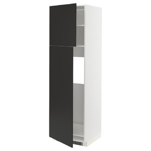 METOD High cabinet for fridge w 2 doors, white/Nickebo matt anthracite, 60x60x200 cm