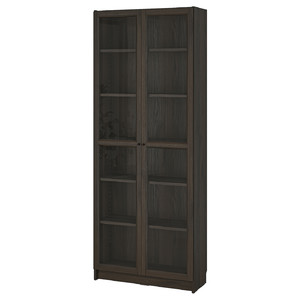 BILLY / OXBERG Bookcase w glass doors, dark brown oak effect, 80x30x202 cm