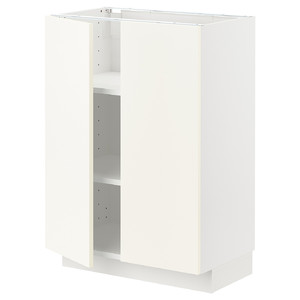METOD Base cabinet with shelves/2 doors, white/Vallstena white, 60x37 cm