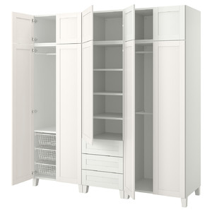 PLATSA Wardrobe with 10 doors + 3 drawers, white/SANNIDAL white, 220x57x231 cm