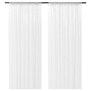 LILLEGERD Sheer curtains, 1 pair, white leaves, 145x300 cm