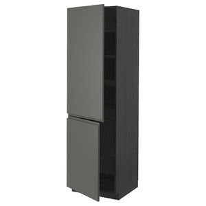 METOD High cabinet with shelves/2 doors, black/Voxtorp dark grey, 60x60x200 cm