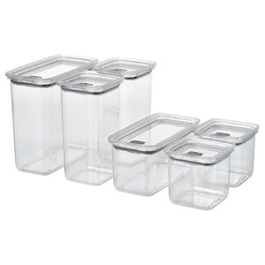 KORALLVIPPA Dry food jar with lid, set of 6, transparent
