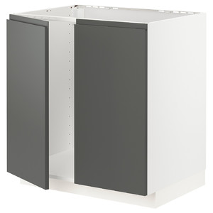 METOD Base cabinet for sink + 2 doors, white/Voxtorp dark grey, 80x60 cm
