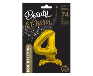 Foil Balloon Number 4 Standing, gold, 74cm