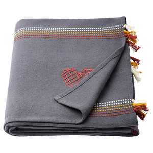 MÄVINN Throw, grey red/embroidery tassel, 110x170 cm
