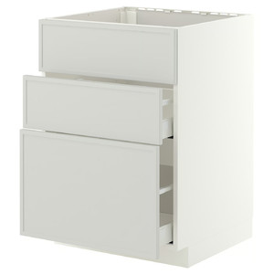 METOD/MAXIMERA Base cab f sink+3 fronts/2 drawers, white/Aspudden light grey, 60x60 cm